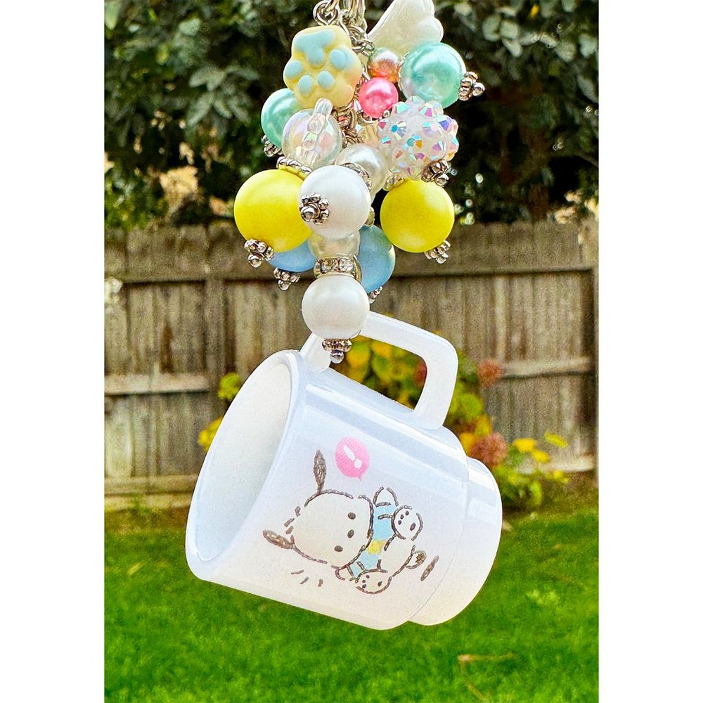 Sanrio Pochacco Kawaii Tiny Cup Keychain Bag Purse Charm
